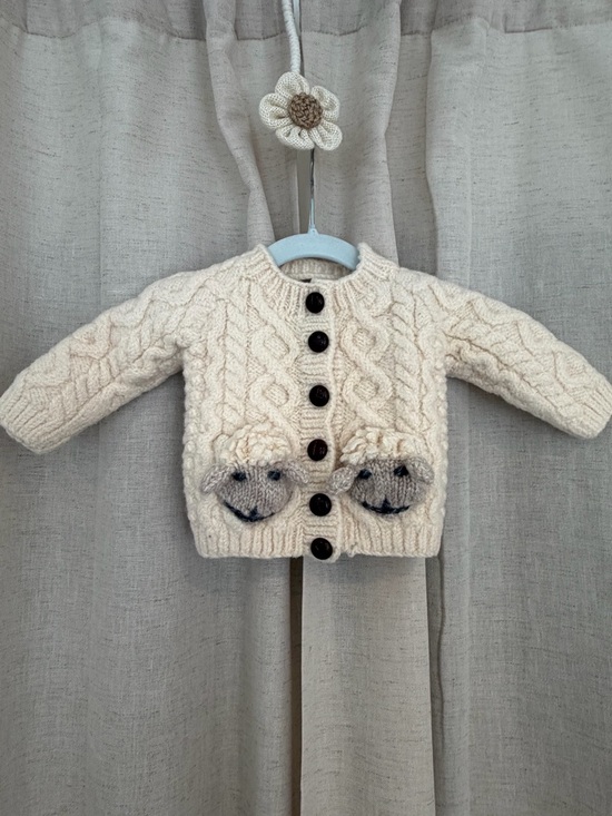 Aran Woollen Mills Other - Aran Woollen Mills 100% Wool Cream Cable Knit Baby Cardigan with Sheep Pockets